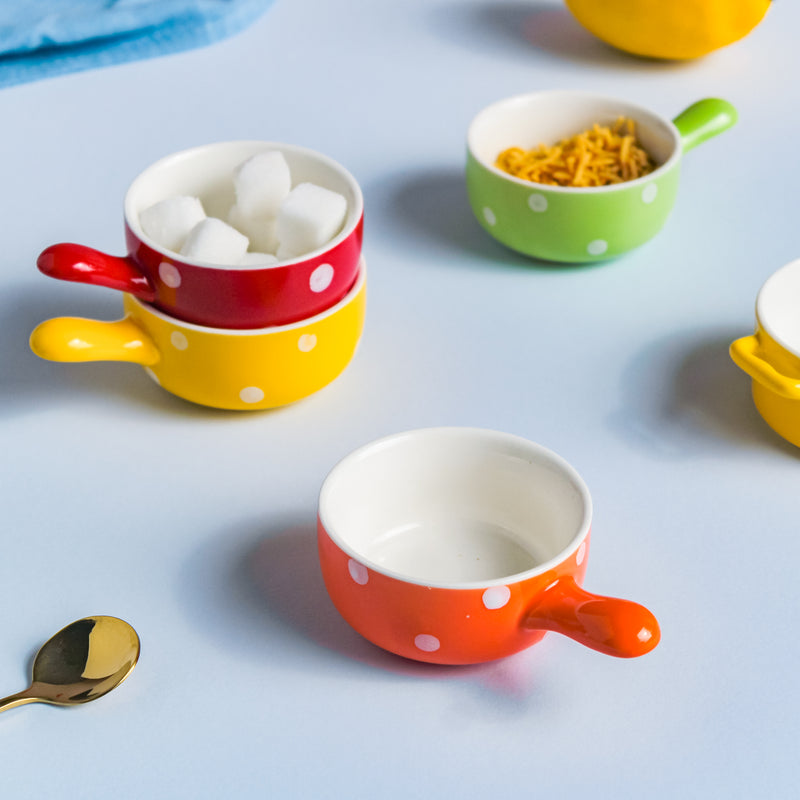 Dots Dip Bowl Set of 4 - Bowl, ceramic bowl, dip bowls, chutney bowl, dip bowls ceramic | Bowls for dining table & home decor 