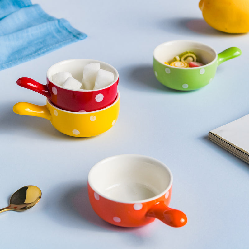 Dots Dip Bowl Set of 4 - Bowl, ceramic bowl, dip bowls, chutney bowl, dip bowls ceramic | Bowls for dining table & home decor 