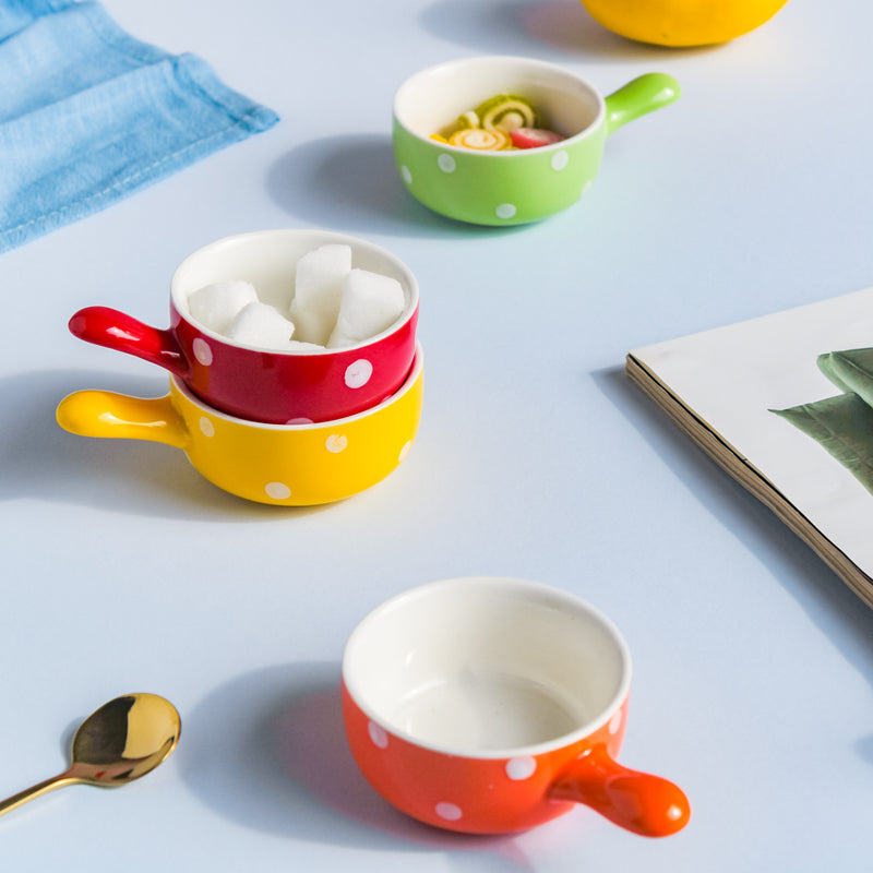 Dots Dip Bowl Set of 4 - Bowl, ceramic bowl, dip bowls, chutney bowl, dip bowls ceramic | Bowls for dining table & home decor 