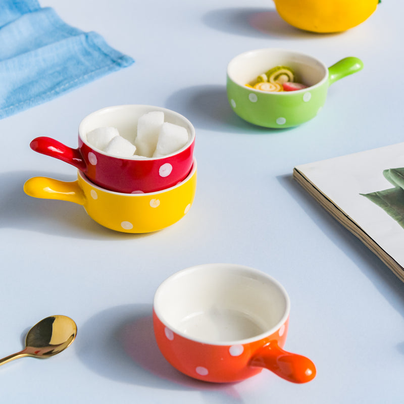 Dots Dip Bowl Set of 4 - Bowl, ceramic bowl, dip bowls, chutney bowl, dip bowls ceramic | Bowls for dining table & home decor 