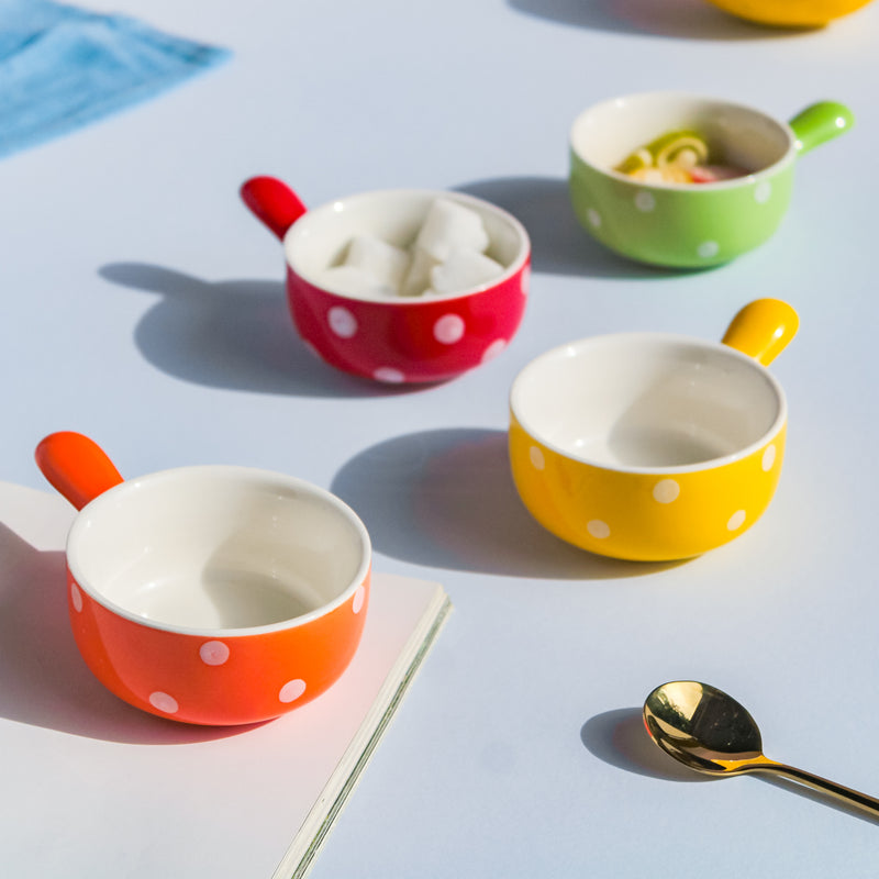 Dots Dip Bowl Set of 4 - Bowl, ceramic bowl, dip bowls, chutney bowl, dip bowls ceramic | Bowls for dining table & home decor 