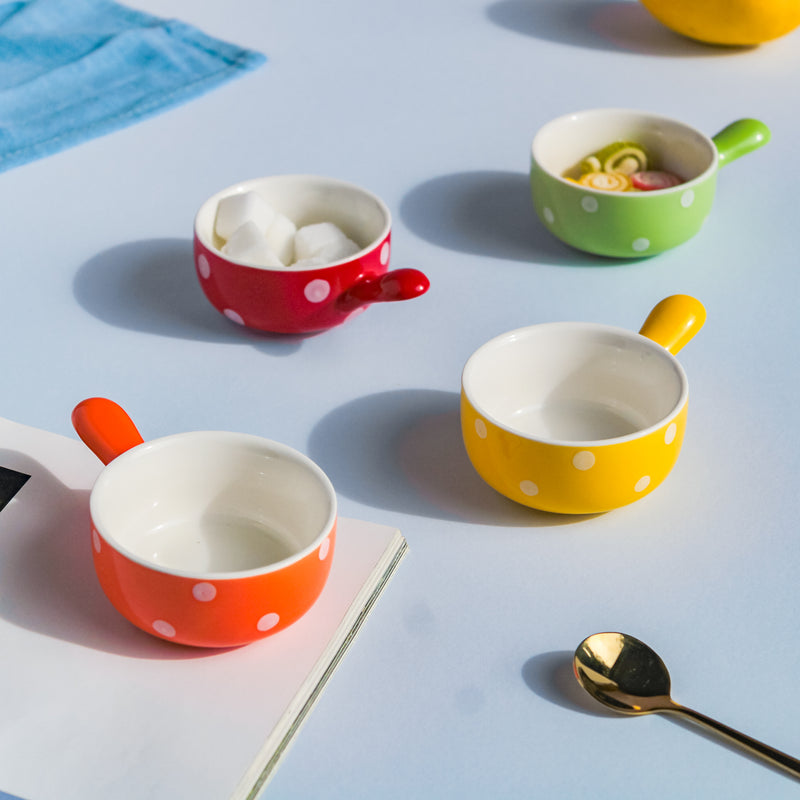 Dots Dip Bowl Set of 4 - Bowl, ceramic bowl, dip bowls, chutney bowl, dip bowls ceramic | Bowls for dining table & home decor 