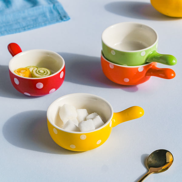 Dots Dip Bowl Set of 4 - Bowl, ceramic bowl, dip bowls, chutney bowl, dip bowls ceramic | Bowls for dining table & home decor 