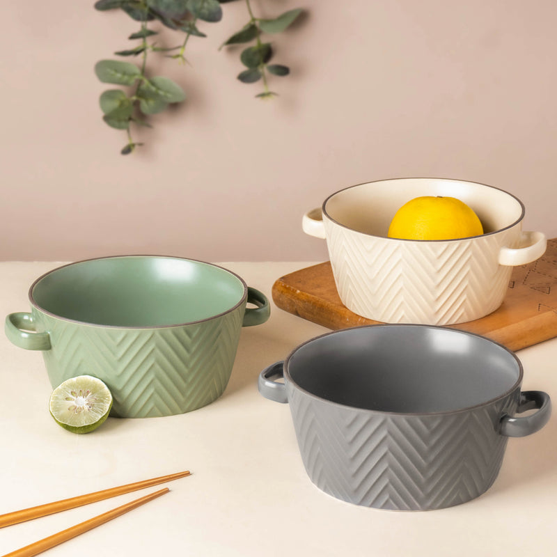 CrÃ¨me De La CrÃ¨me Textured Noodle Bowl - Bowl, ceramic bowl, serving bowls, noodle bowl, salad bowls, bowl for snacks, large serving bowl, bowl with handle | Bowls for dining table & home decor