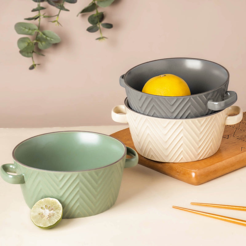 CrÃ¨me De La CrÃ¨me Textured Noodle Bowl - Bowl, ceramic bowl, serving bowls, noodle bowl, salad bowls, bowl for snacks, large serving bowl, bowl with handle | Bowls for dining table & home decor