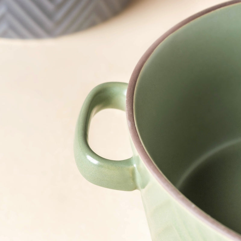 Fern Green Textured Noodle Bowl - Bowl, ceramic bowl, serving bowls, noodle bowl, salad bowls, bowl for snacks, large serving bowl, bowl with handle | Bowls for dining table & home decor