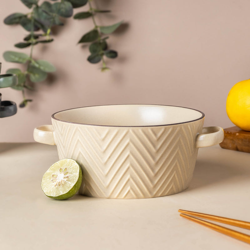 CrÃ¨me De La CrÃ¨me Textured Noodle Bowl - Bowl, ceramic bowl, serving bowls, noodle bowl, salad bowls, bowl for snacks, large serving bowl, bowl with handle | Bowls for dining table & home decor