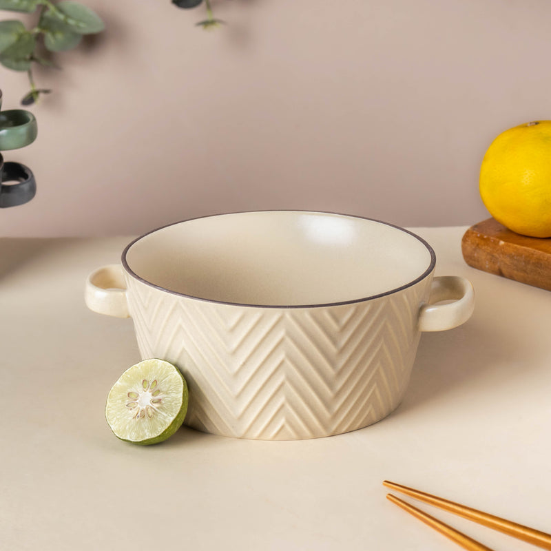 CrÃ¨me De La CrÃ¨me Textured Noodle Bowl - Bowl, ceramic bowl, serving bowls, noodle bowl, salad bowls, bowl for snacks, large serving bowl, bowl with handle | Bowls for dining table & home decor