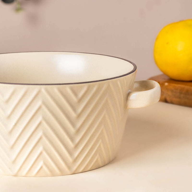 CrÃ¨me De La CrÃ¨me Textured Noodle Bowl - Bowl, ceramic bowl, serving bowls, noodle bowl, salad bowls, bowl for snacks, large serving bowl, bowl with handle | Bowls for dining table & home decor