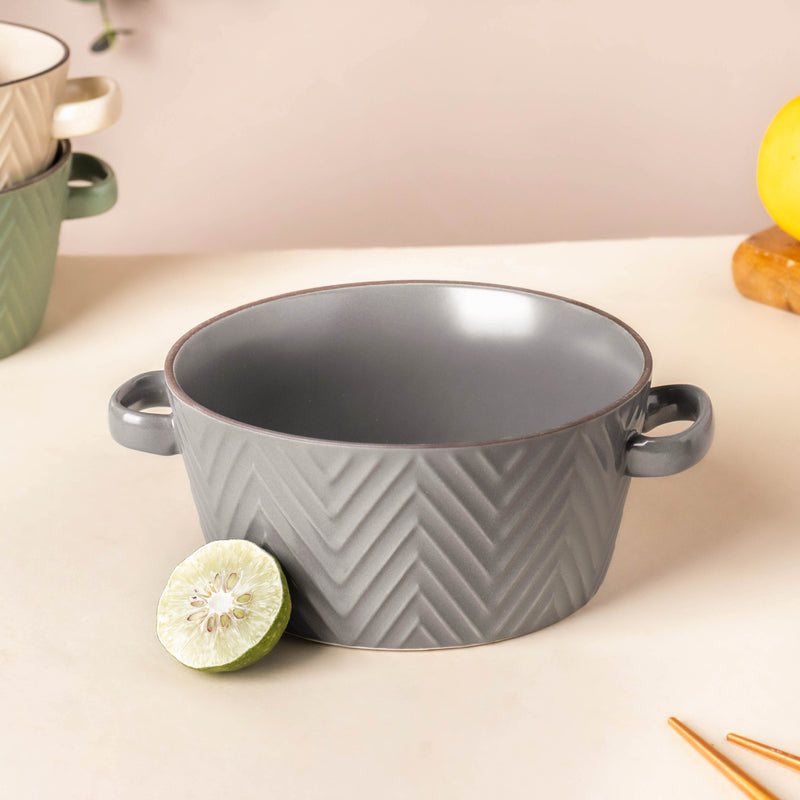Asphalt Grey Textured Noodle Bowl - Bowl, ceramic bowl, serving bowls, noodle bowl, salad bowls, bowl with handle | Bowls for dining table & home decor