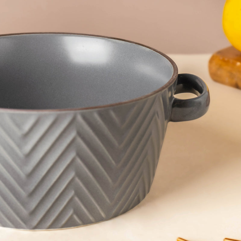 Asphalt Grey Textured Noodle Bowl - Bowl, ceramic bowl, serving bowls, noodle bowl, salad bowls, bowl with handle | Bowls for dining table & home decor