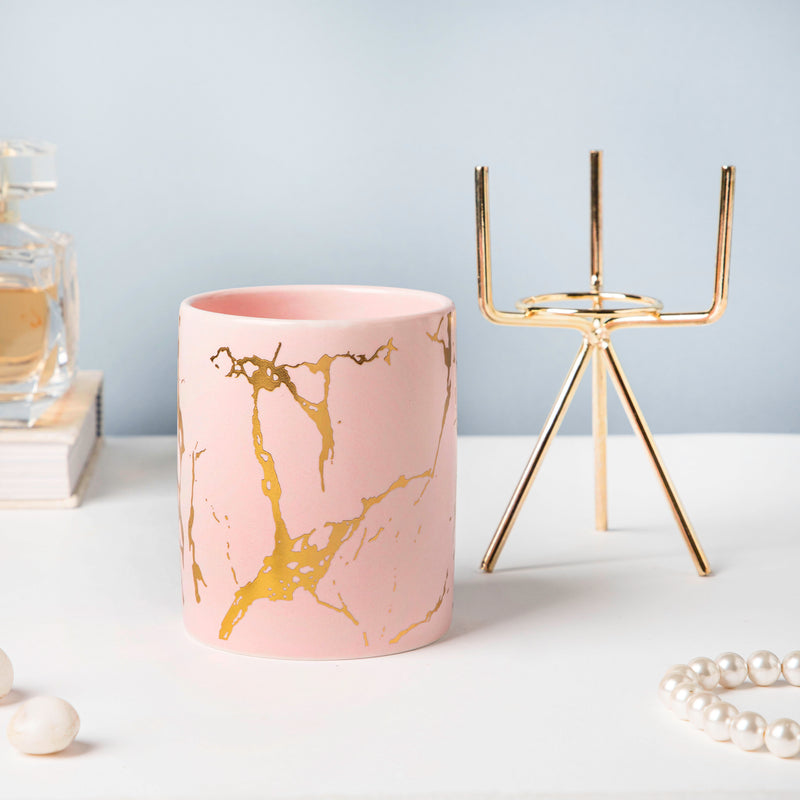 Auric Marble Pink Planter with Stand Large - Indoor planters and flower pots | Home decor items