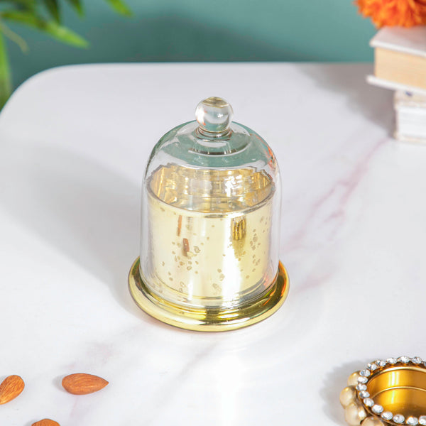 Bell Jar Glass Candle Holder Gold