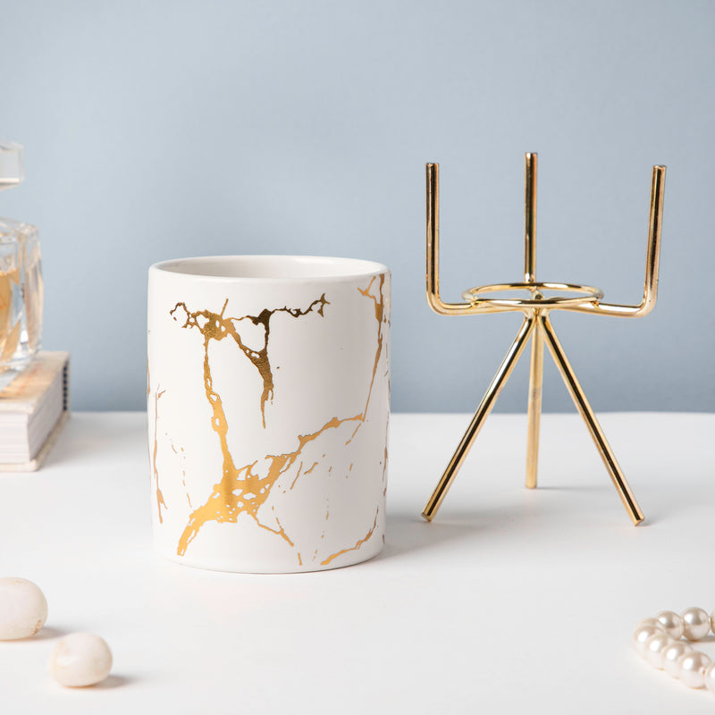 Auric Marble White Planter with Stand Large - Indoor planters and flower pots | Home decor items