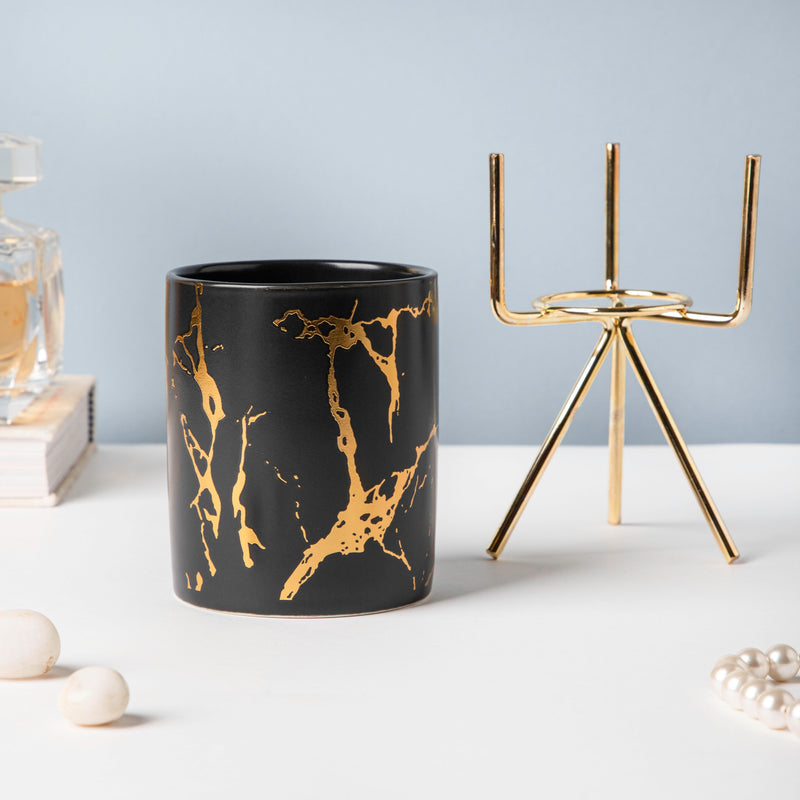 Auric Marble Black Planter with Stand Large - Indoor planters and flower pots | Home decor items