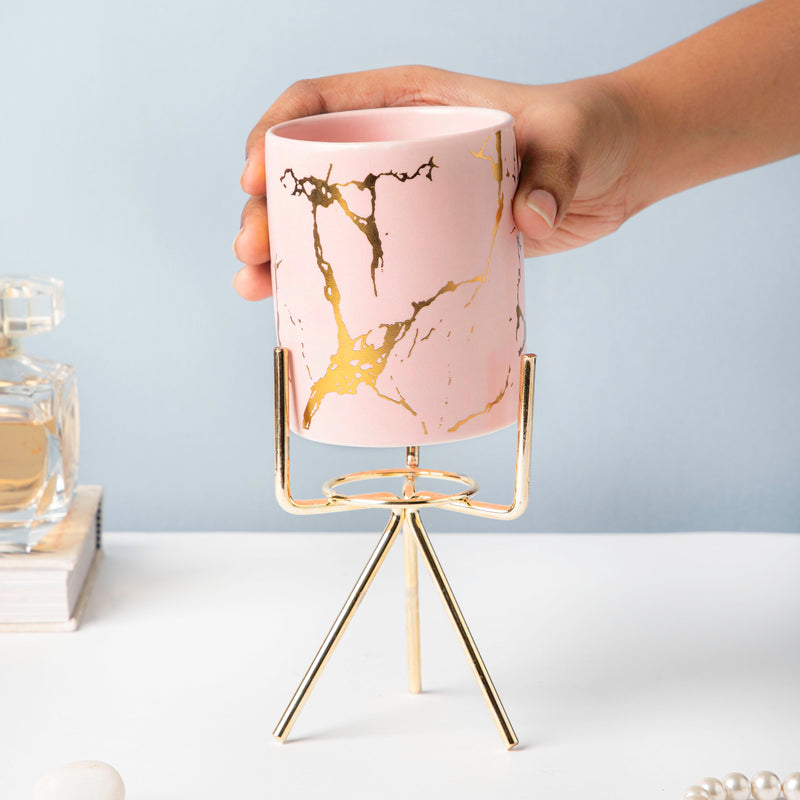 Auric Marble Pink Planter with Stand Large - Indoor planters and flower pots | Home decor items
