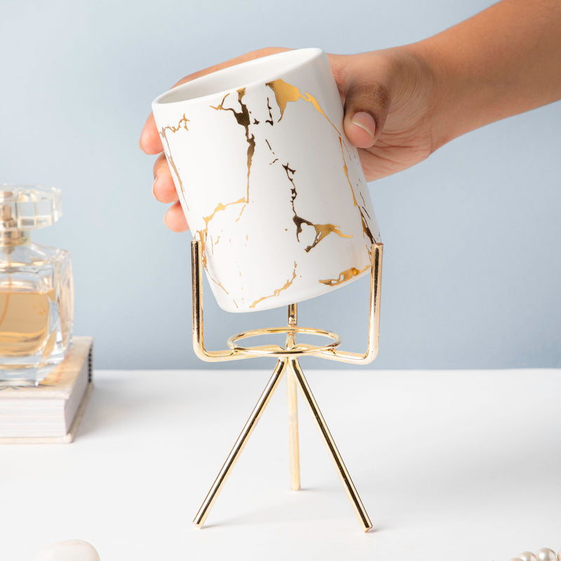 Auric Marble White Planter with Stand Large - Indoor planters and flower pots | Home decor items