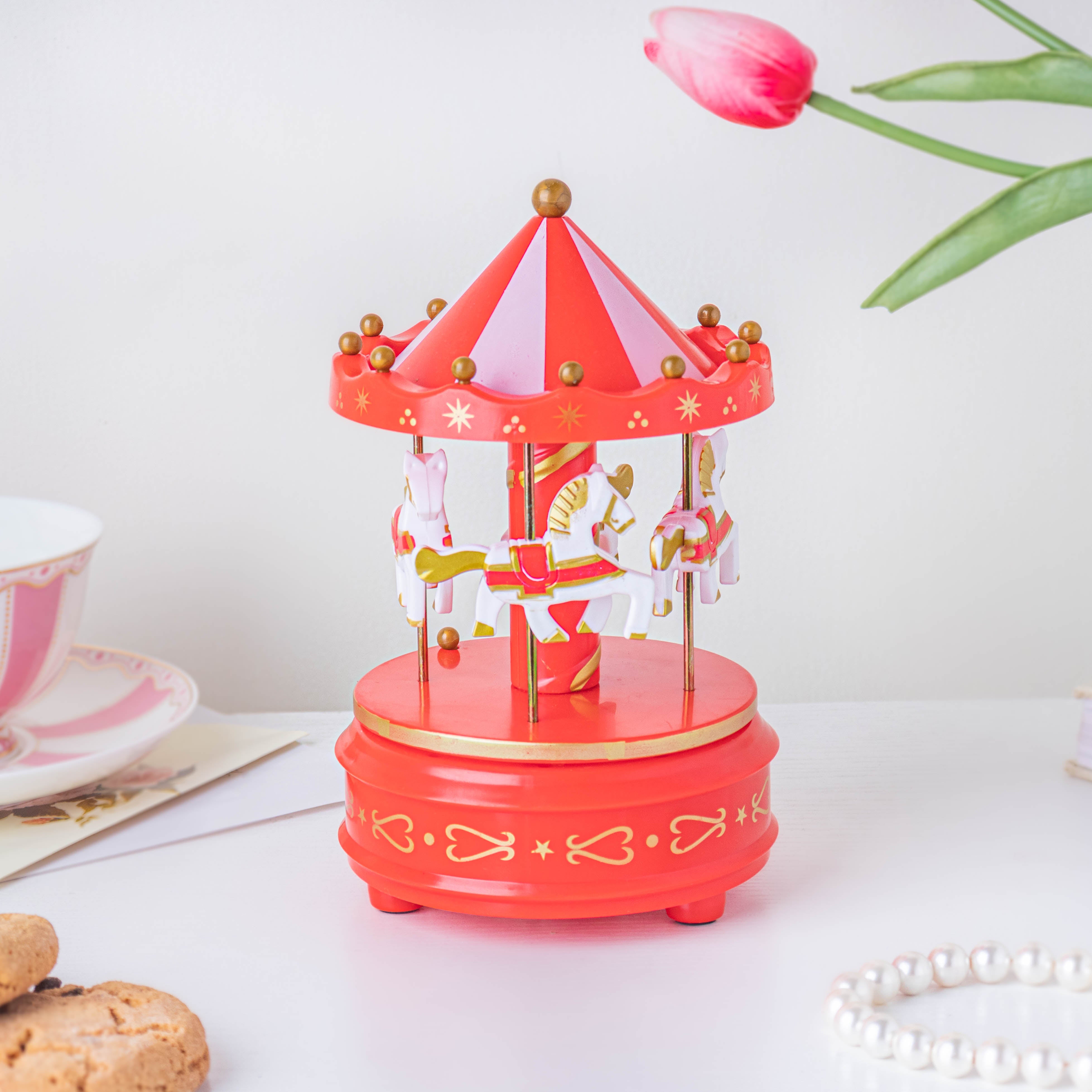 Merry-Go-Round Musical Showpiece Red | Nestasia