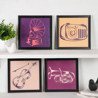Graphic Music Art In Frame Set Of 4 9x9 Inch