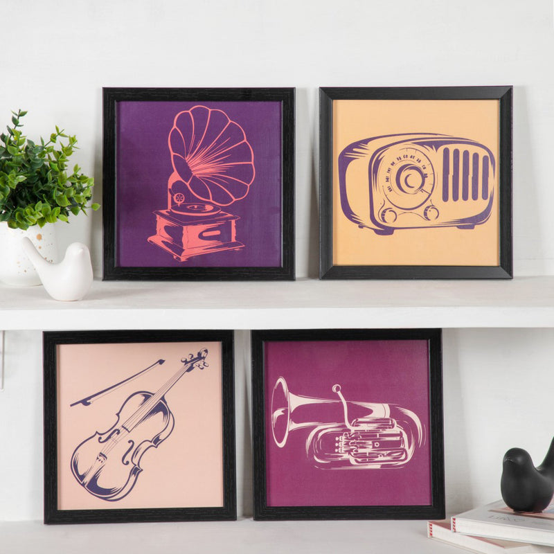 Graphic Music Art In Frame Set Of 4 9x9 Inch - Picture frames wall art for wall decoration, wall design | Room decoration items