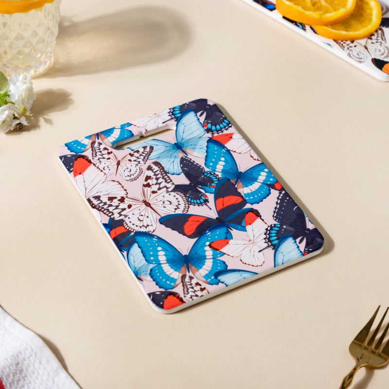 Kaleidoscope Butterfly Trivet with Cork Base 7.5 Inch - Ceramic platter, serving platter, fruit platter | Plates for dining table & home decor