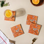 Vintage Bird Ceramic Coaster With Cork Base Orange Set Of 4