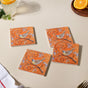 Vintage Bird Ceramic Coaster With Cork Base Orange Set Of 4