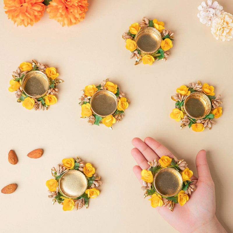 Yellow Rose Tea Light Holder Set Of 6 - Tealight candle holder | Home decor