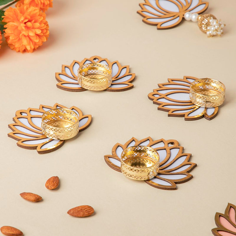 White Lotus Tea Light Holder Set Of 4 - Tealight candle holder | Home decor