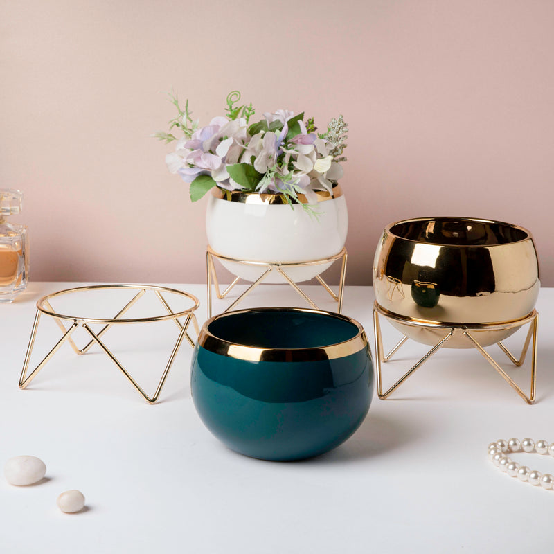 Eclat Ceramic Green Planter With Stand Large - Indoor planters and flower pots | Home decor items