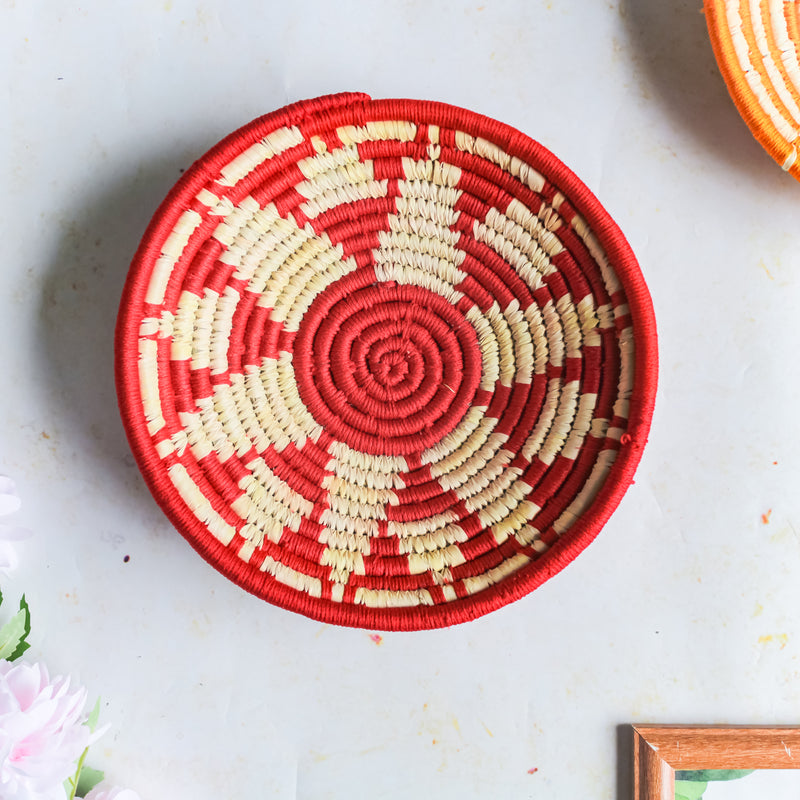 Red Patterned Handwoven Basket - Basket | Organizer