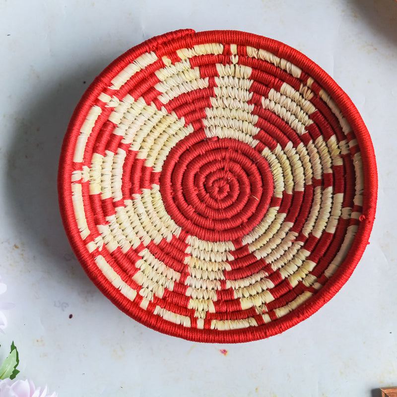 Red Patterned Handwoven Basket - Basket | Organizer