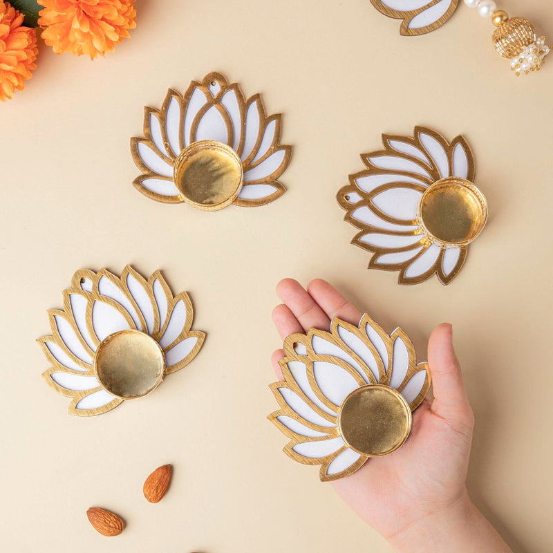 White Lotus Tea Light Holder Set Of 4 - Tealight candle holder | Home decor