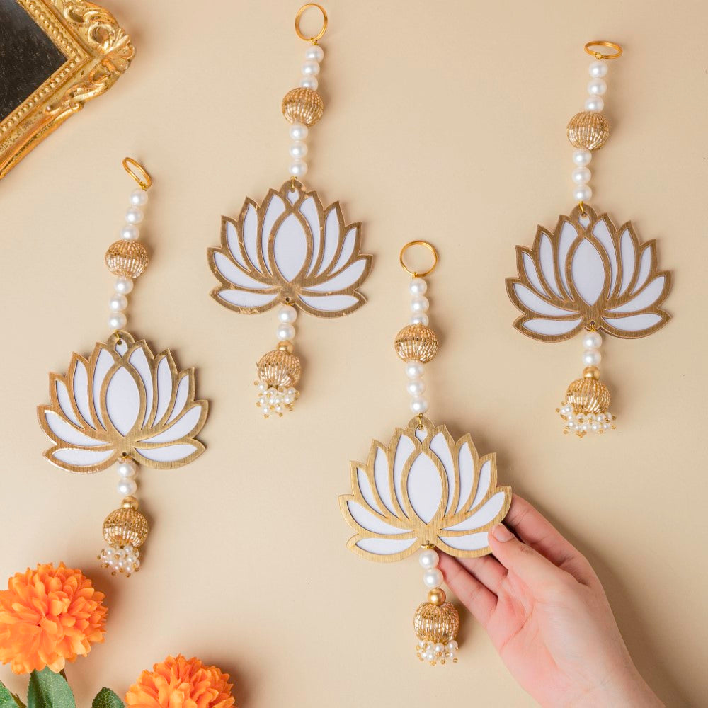 Home Décor White Lotus Wall Hanging Set Of 4 For Room Décor Nestasia