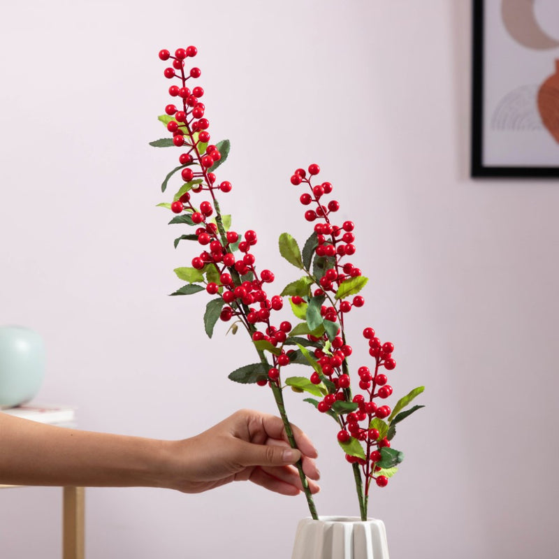 Artificial Berry Stem Set Of 2 - Artificial flower | Home decor item | Room decoration item