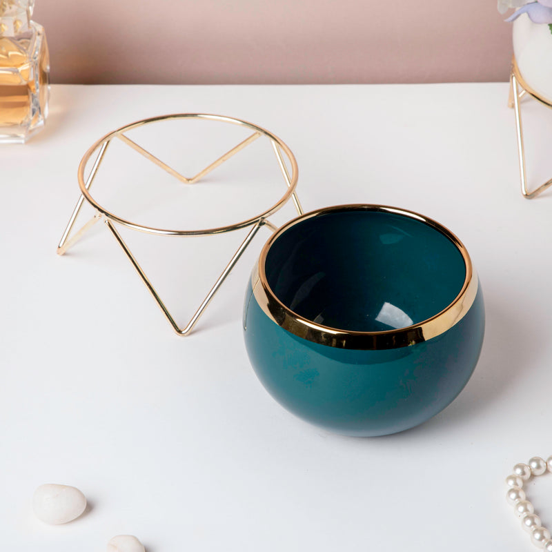 Eclat Ceramic Green Planter With Stand Large - Indoor planters and flower pots | Home decor items