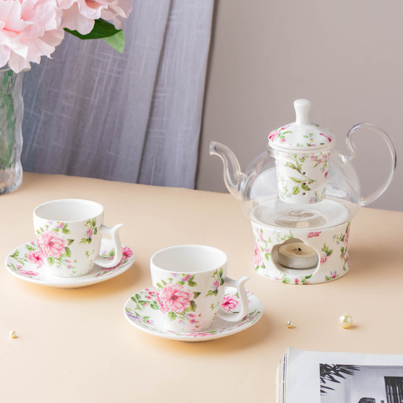 JARDIN Glass Tea Set - Tea cup set, tea set, teapot set | Tea set for Dining Table & Home Decor