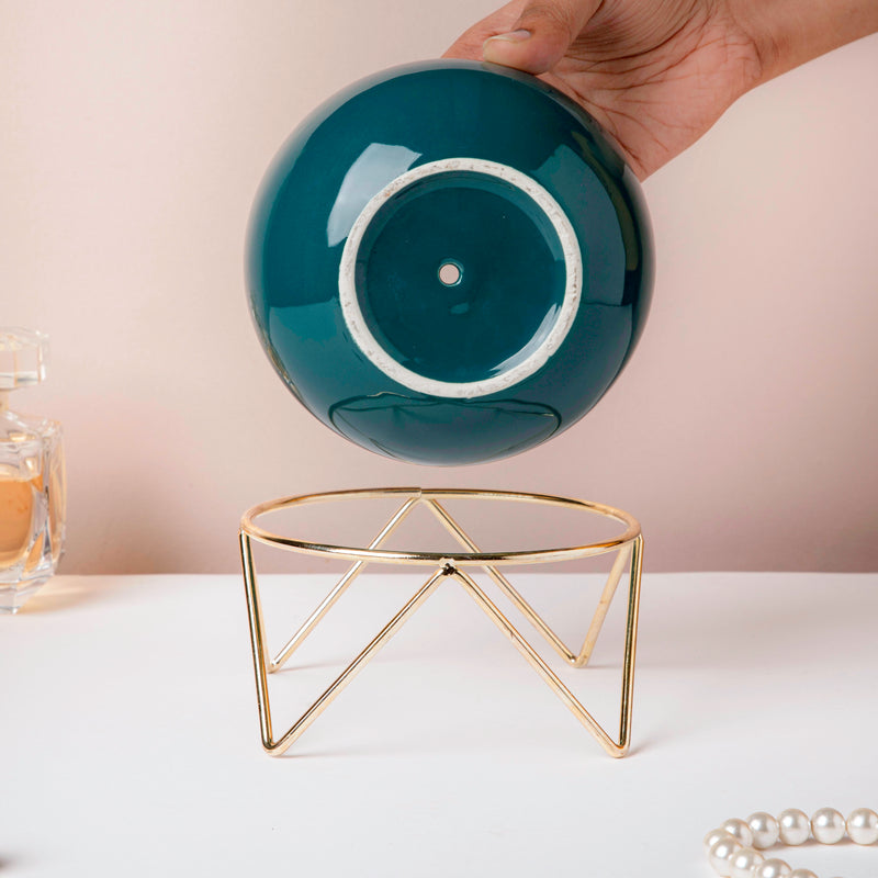 Eclat Ceramic Green Planter With Stand Large - Indoor planters and flower pots | Home decor items