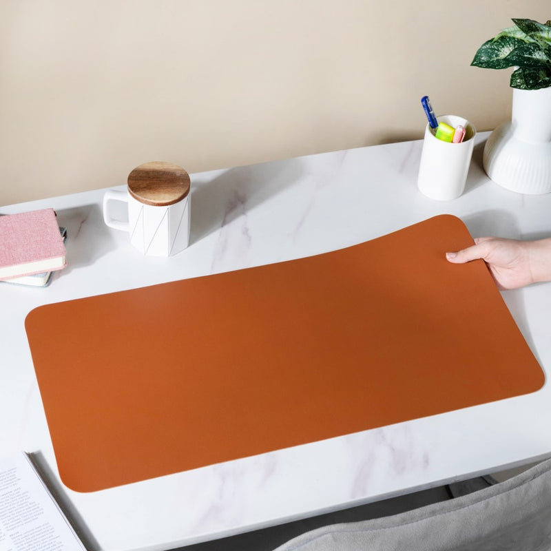 Multipurpose Vegan Leather Computer Desk Mat Brown 31.5 Inch