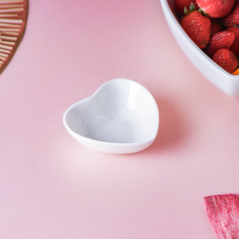 White Heart Dip Bowl - Bowl, ceramic bowl, dip bowls, chutney bowl, dip bowls ceramic | Bowls for dining table & home decor 