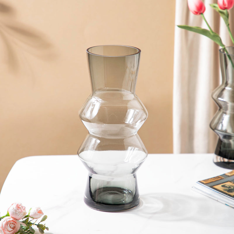 Modern Glass Flower Vase Grey Large - Flower vase for home decor, office and gifting | Home decoration items