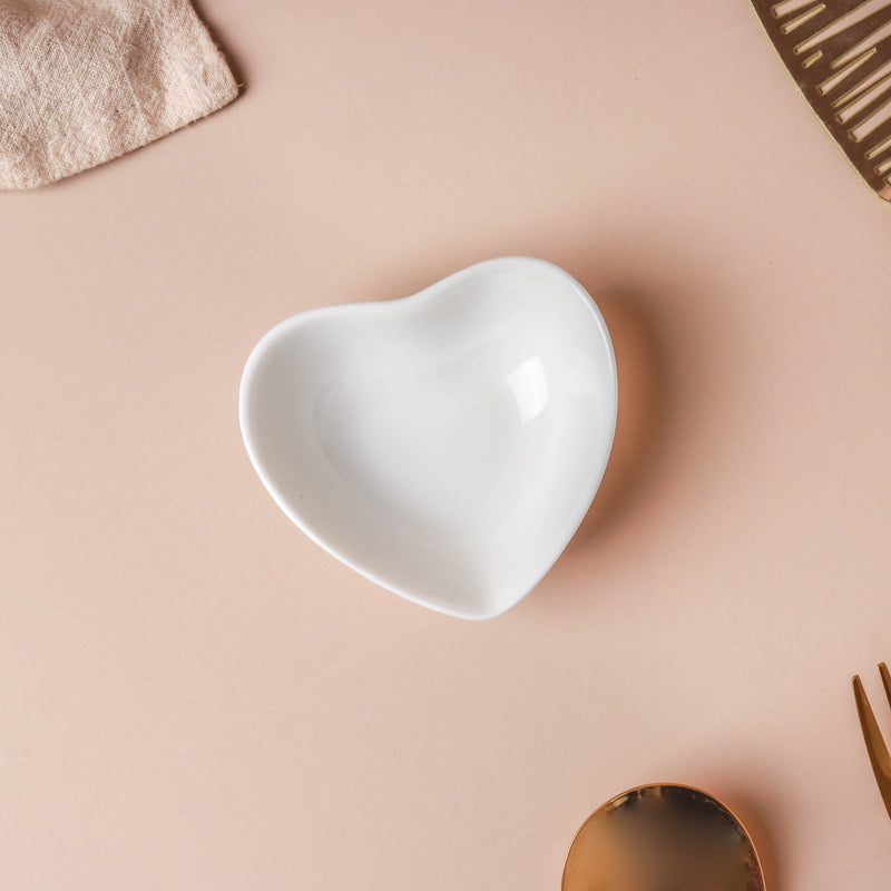 White Heart Condiments Bowl - Bowl, ceramic bowl, dip bowls, chutney bowl, dip bowls ceramic | Bowls for dining table & home decor 