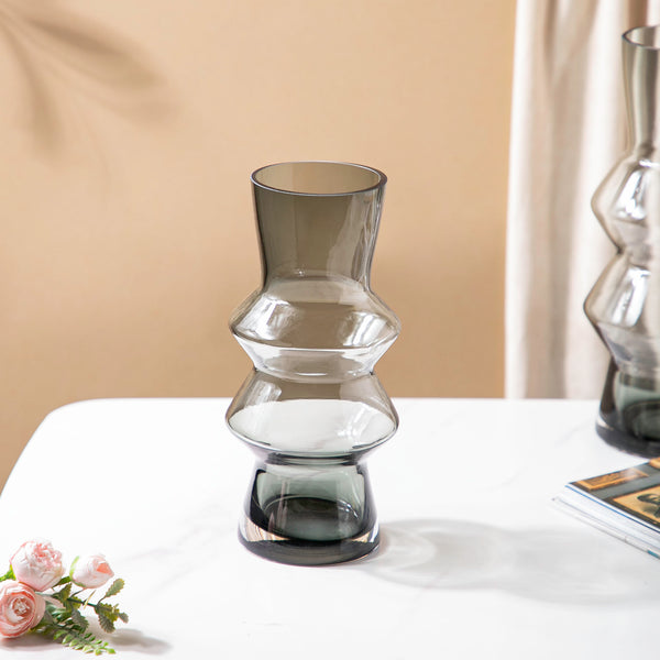 Modern Glass Flower Vase Grey Small - Flower vase for home decor, office and gifting | Home decoration items