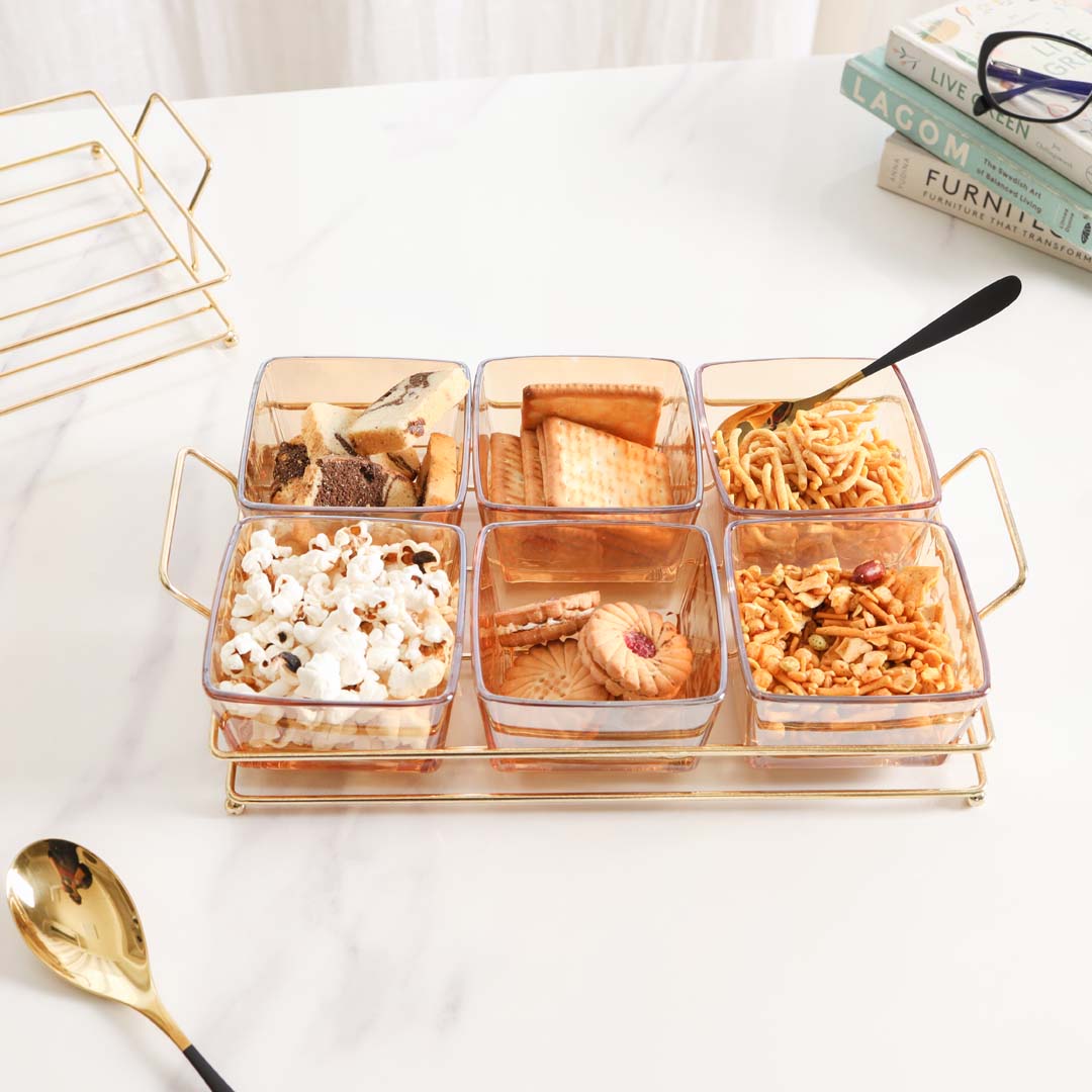 Rectangular Metal Tray with Bowls Set Online - Premium Section Bowl ...