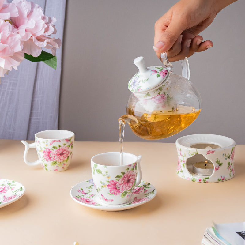 JARDIN Glass Tea Set - Tea cup set, tea set, teapot set | Tea set for Dining Table & Home Decor
