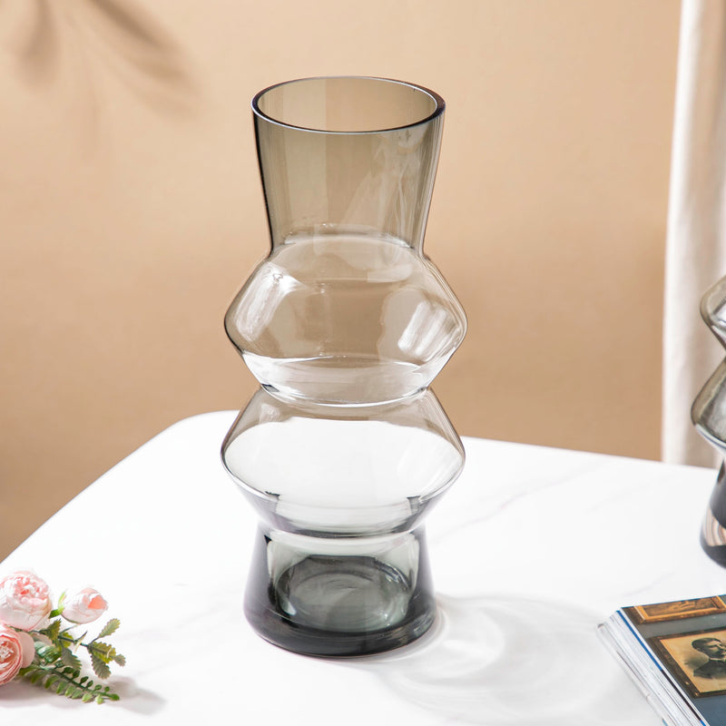 Modern Glass Flower Vase Grey Large - Flower vase for home decor, office and gifting | Home decoration items