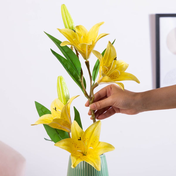Decorative Lily Branch Yellow Set Of 2 - Artificial flower | Home decor item | Room decoration item