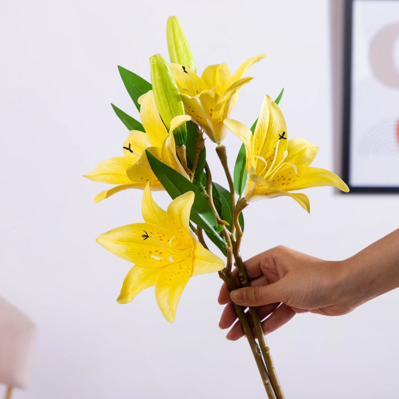 Decorative Lily Branch Yellow Set Of 2 - Artificial flower | Home decor item | Room decoration item