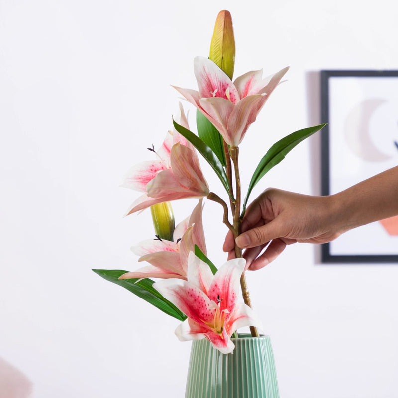 Decorative Lily Branch Pink Set Of 2 - Artificial flower | Home decor item | Room decoration item