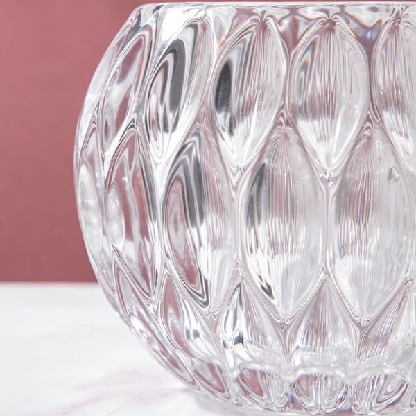 Deco Crystal Scalloped Glass Flower Vase - Glass flower vase for home decor, office and gifting | Room decoration items